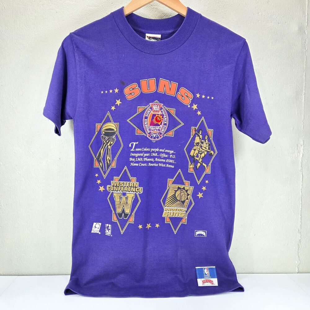 Vintage 90s Phoenix Suns Nutmeg NBA Graphic T Shirt Purple Made USA Sz M